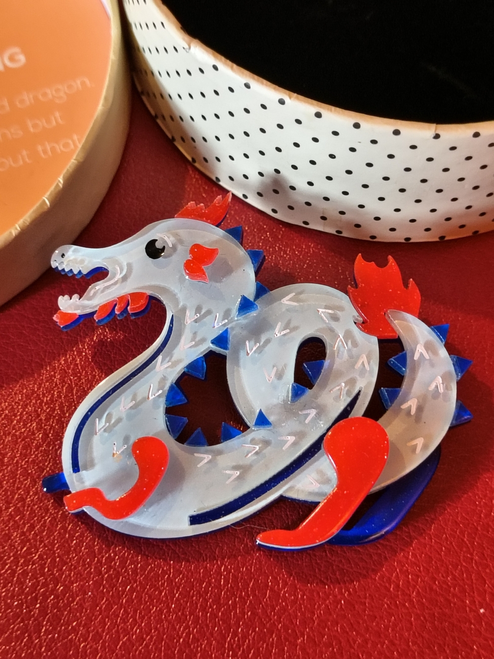 ERSTWILDER. TATSU THE TERRIBLE Dragon brooch. Layered Resin. NIB with Tag.